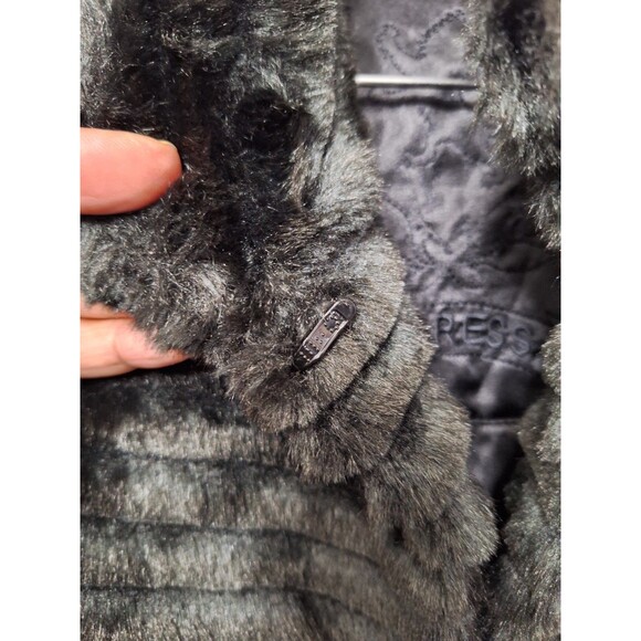 Express Faux Fur Coat Womens Sz Large Y2K Old Money Gothic Plush Shaggy Soft - Picture 9 of 15